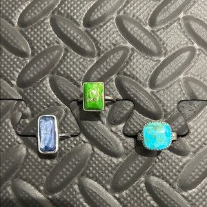 Set of 3 Sterling Silver (.925) and Stone Rings Size 6/7